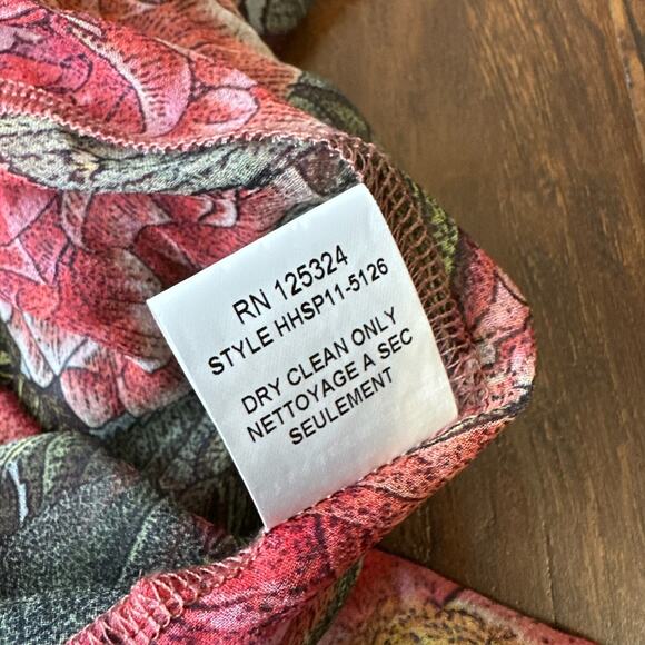 HAUTE HIPPIE Top Blouse Red Floral Silk Chiffon Sheer Puff Sleeve Boho - Picture 9 of 10